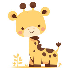 Fototapeta premium Adorable cartoon giraffe illustration with a smiling face, perfect for children's art, educational materials, and decor.