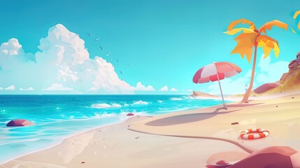colorful beach in summer, 3d illustration