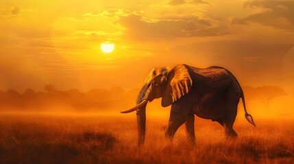 Naklejka premium elephant and sunset. 