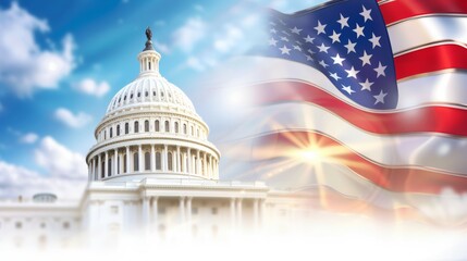 A white building with a dome, 4th July Independence Day USA concept