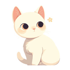 Fototapeta premium Adorable cartoon kitten with large eyes, sitting and looking curious. Perfect for children's illustrations and pet themes.