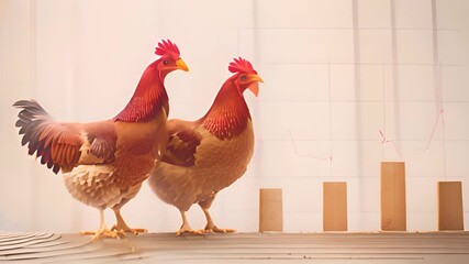 Chickens with Graph Background in Studio with Ai generated.
- Powered by Adobe