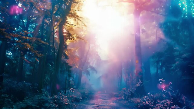 Fairy tale inspired background with a burst of colorful auras