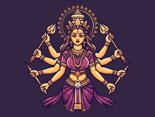 Fototapeta premium A woman with a lot of arms holding a lot of sticks, Indian god in Hinduism in India