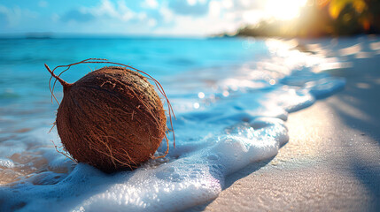 a closeup coconut in the beach