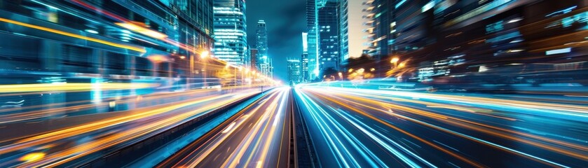 Nighttime Cityscape with Light Trails