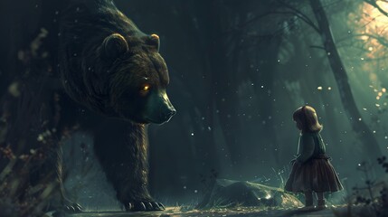 Little girl and bear. 