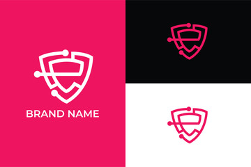 initial letter E hexagon tech company logo, letter E digital wire connection shield cyber security   Minimal elegant monogram tech logo, 