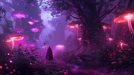 Enchanting Forest with Glowing Mushrooms - Generative AI