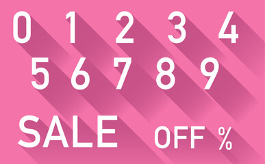 ベクターのロングシャドーの数字素材　ピンク