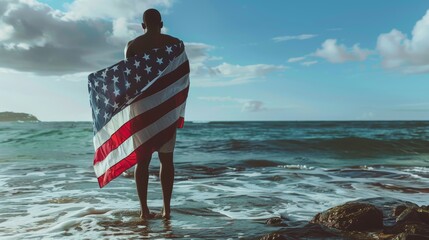 man draped in american flag