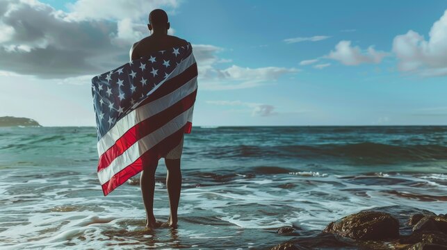 man draped in american flag