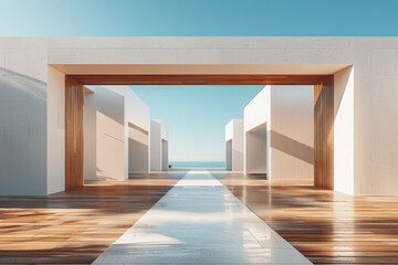 White Building on a blue sky backdrop.Modern concrete architecture.
