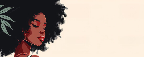 Fototapeta premium Black woman with afro hair and golden hoop earrings, minimalist portrait. Black empowerment and beauty illustration.