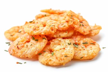 Indonesian shrimp crackers made with crushed shrimp tapioca flour and spices on white background