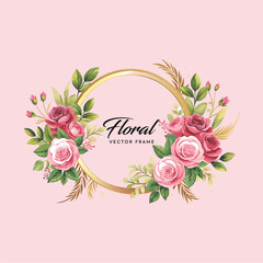 floral circle frame vector de...