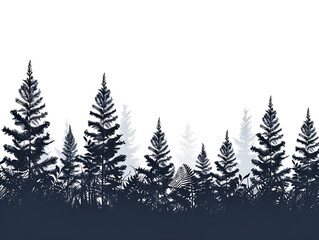 Obraz premium silhouette of pine forest on white, Redwood tree-line silhouette 