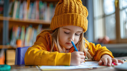 Autistic child using adaptive tools for writing practice, autism, inclusive education