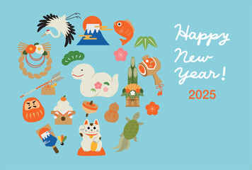 2025年　巳年　縁起物の年賀状