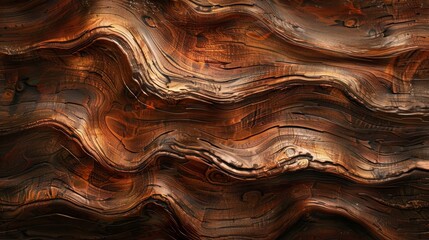Abstract Background of Glowing Metallic Waves and Swirls in Copper and Brown Tones