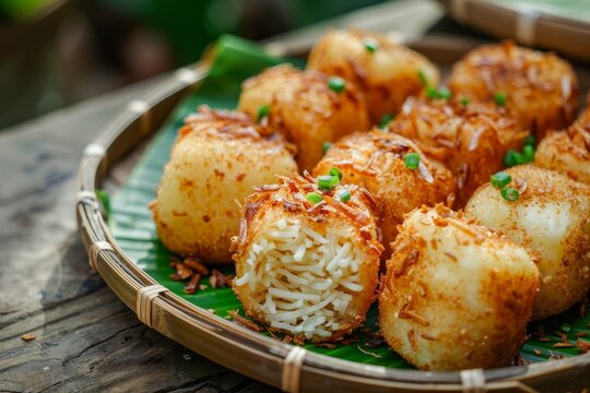 Javanese traditional snack of brown sugar filled fried cassava