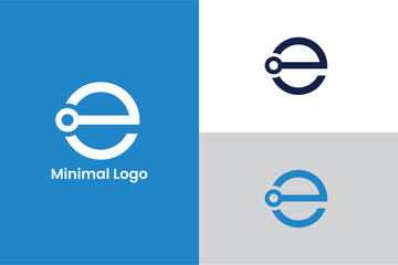 initial letter E circle Minimal elegant monogram art logo, letter E circle tech company lineart logo