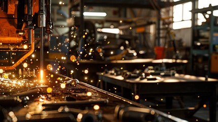 Industrial Workshop with Welding Sparks - Generative AI