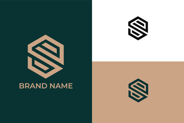 Minimal elegant monogram art logo initial letter SZ ZS S hexagon abstract vector, letter SZ ZS finance columns growth profit count logo, initial S Letter Logo Design Monogram Icon, 