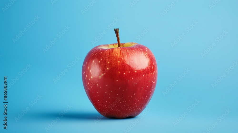 Sticker A single, red apple sits on a blue background.