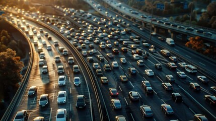 Obraz premium Car traffic jam on highway, Car rush hours city street.