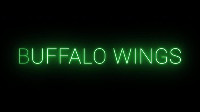 Flickering neon green glowing Buffalo Wings text animated on black background