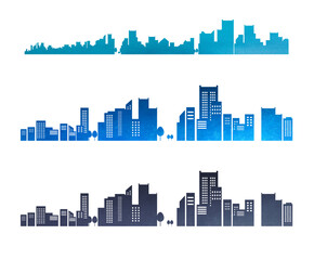 Fototapeta premium シンプルな夜の街並みのシルエット イラスト素材 背景イラスト 都市景観