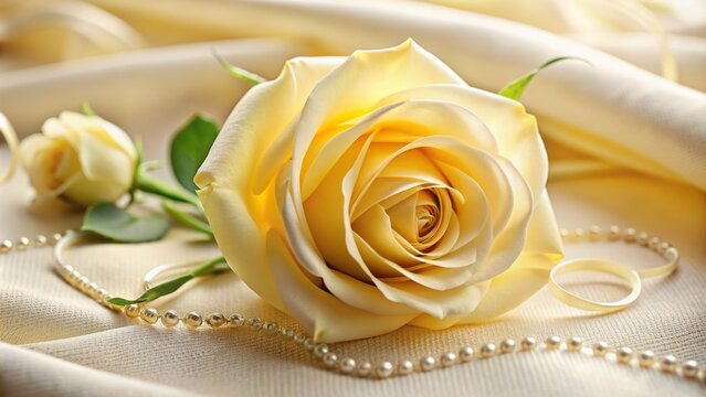 Elegant cream-colored wedding invitation card adorned with a stunning yellow rose flower design on a soft, velvety background.