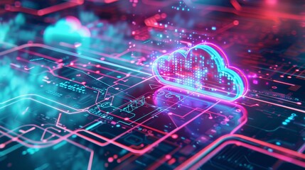 Fototapeta premium Futuristic Cloud Computing Concept with Digital Interface - Generative AI