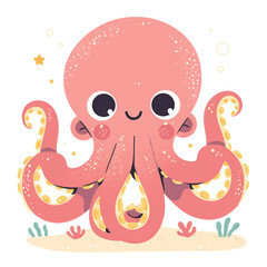 Cute cartoon octopus with a smiling face and bright colors, perfect for children's designs and marine-themed illustrations.