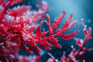 Red algae viewed under microscope black background