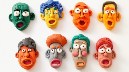 Plasticine faces with expressions on white background