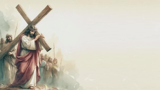 mesias with the cross in watercolor style and copyspace