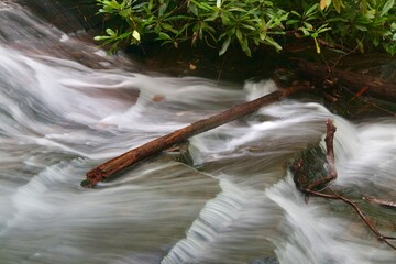 A fast-moving creek flowing down the mountains of North Georgia