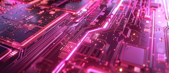 Fototapeta premium Microchip layers illuminated in pink light