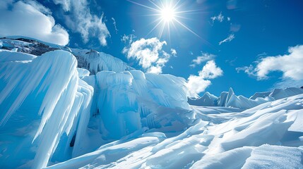 dramatic view of a glacier with towering ice