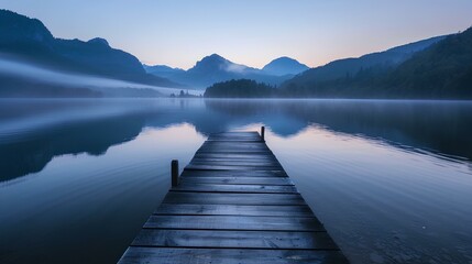 serene lakeside scene at dawn with mountains