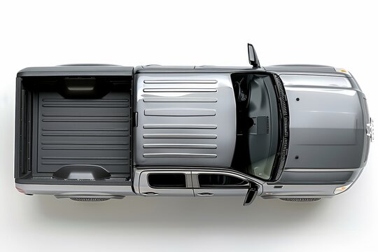 Top view of gray truck with empty trunk isolated