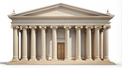 Obraz premium Classical architecture-inspired building icon featuring iconic columns, ornate details, and historic flair isolated on a pure white background.