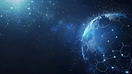 Digital Global Network of Connectivity Represented by Glowing Earth and Hexagons