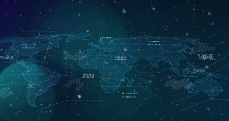 Data processing over a world map on a transparent background