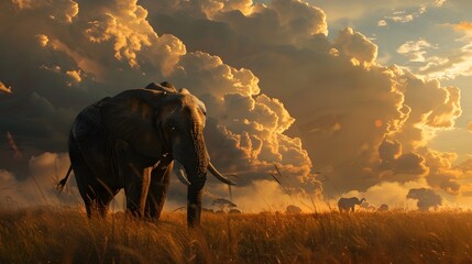 Naklejka premium Wild elephant in the beautiful forest. 