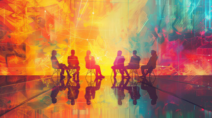 watercolor of business meeting, team collaboration, creative and abstract setting