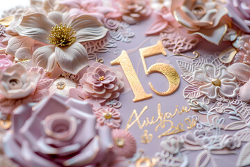 Elegant Floral Quinceañera Invitation with Gold Accents and Pastel Colors