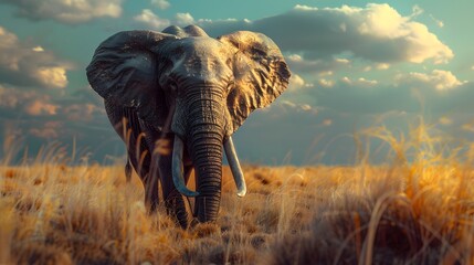 Fototapeta premium Wild elephant in the beautiful forest. 